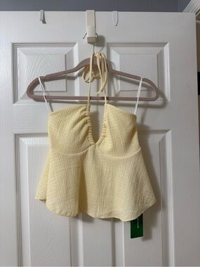 SHEIN Pale Yellow Halter Peplum Crop Top